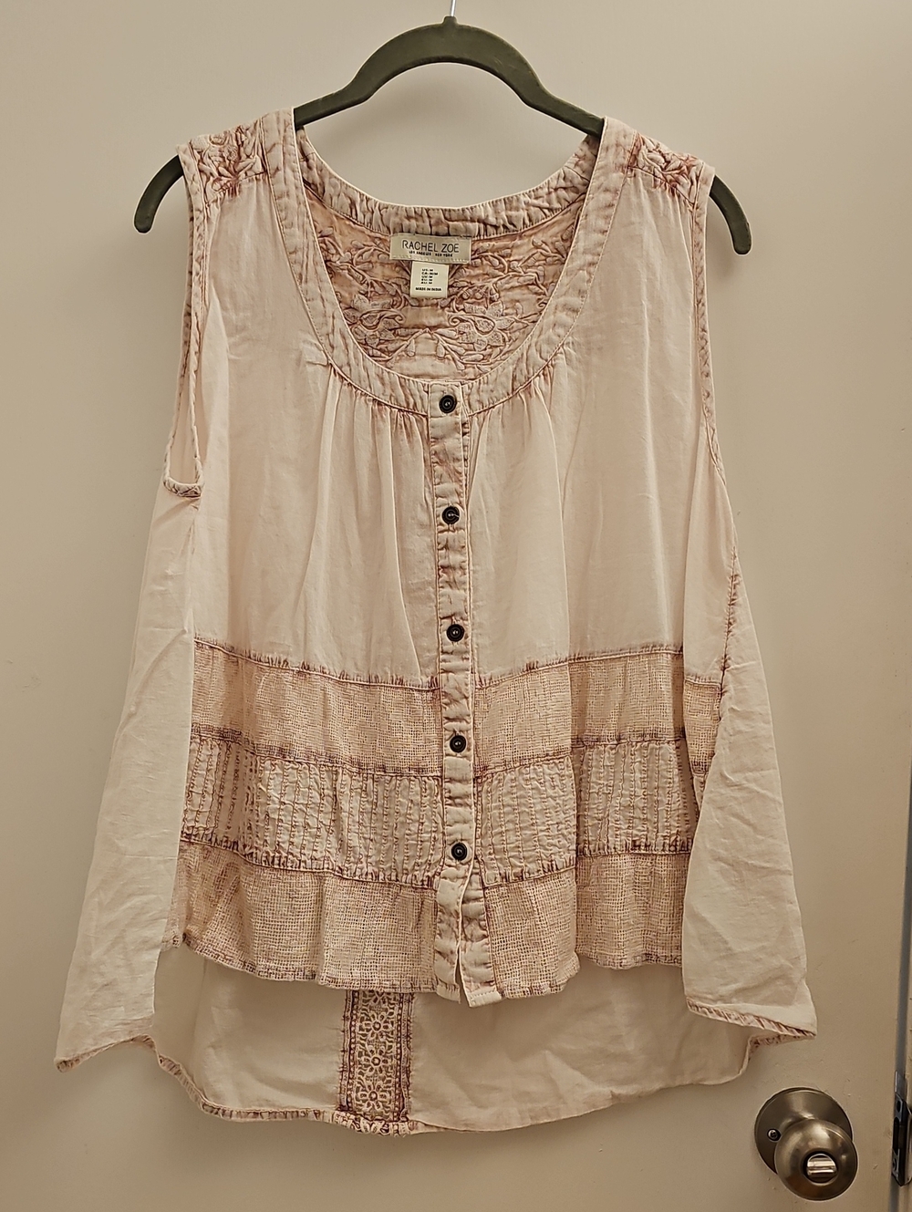 Rachel Zoe Pale Blush Button-Front Sleeveless Layered Top